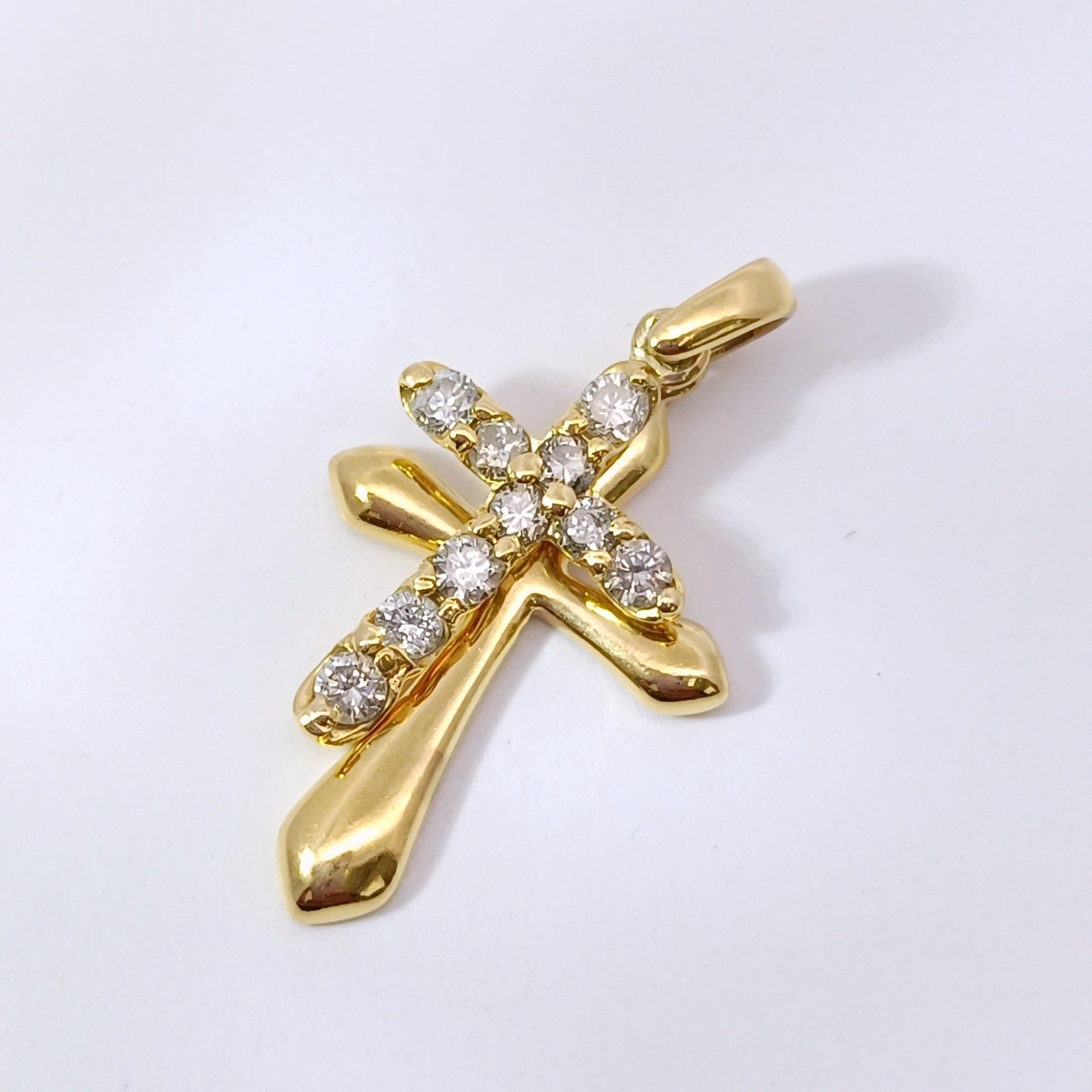 18金 K18 男女兼用 0.3ct 2連 十字架クロス 1.96g Z2926 – WinWin Jewelry