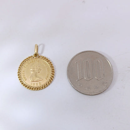 18金 K18 男女兼用 エリザベス金貨モチーフ ネックレストップ 1.97ｇ Z1889