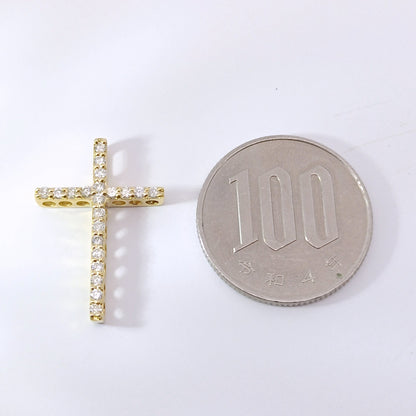 18金 K18 男女兼用 十字架クロス ダイヤ0.3ct ネックレストップ 2.15ｇ Z3035